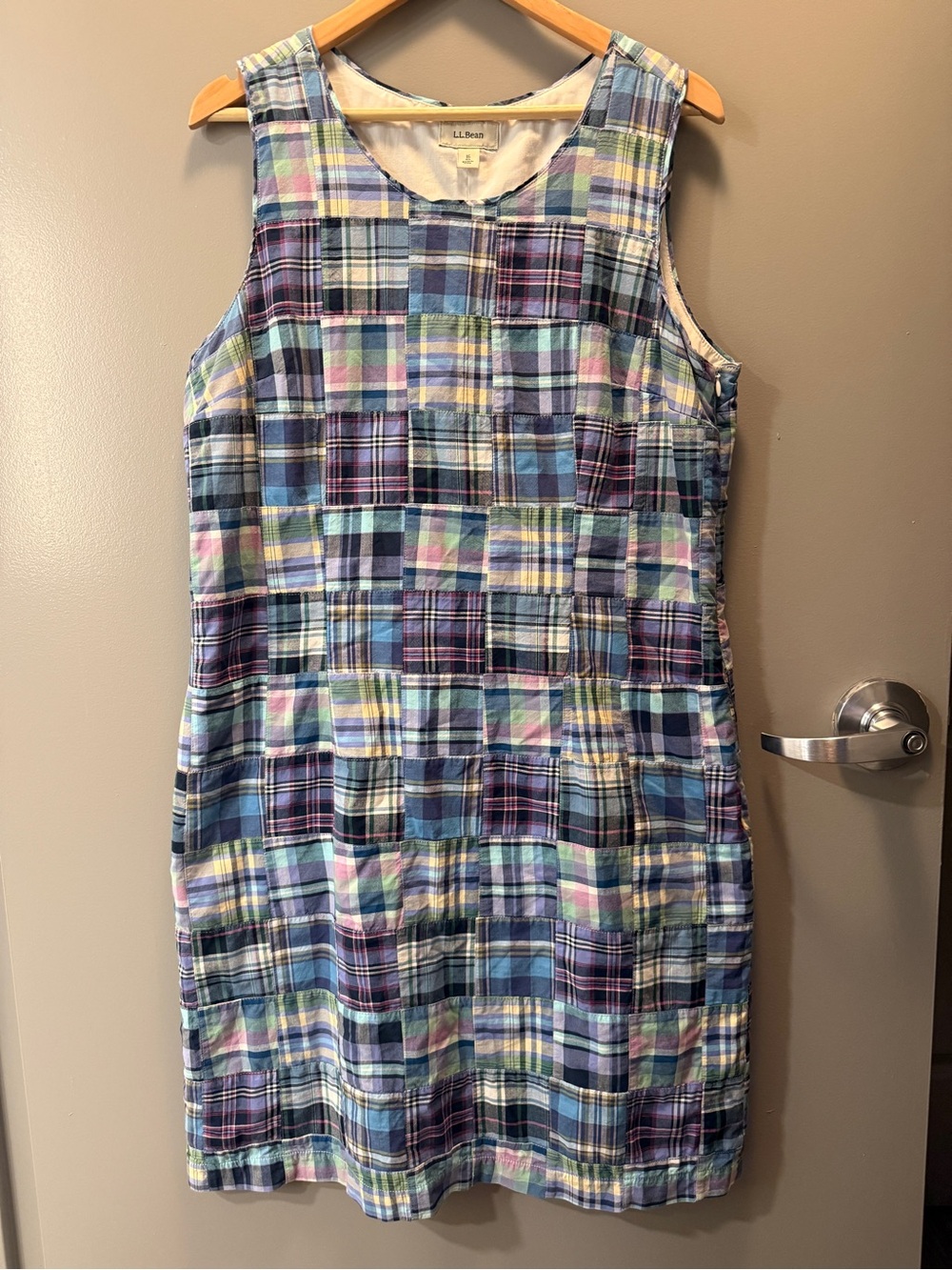 L.L.Bean Madras Patchwork Plaid Shift Dress 16 Cotton Preppy Summer